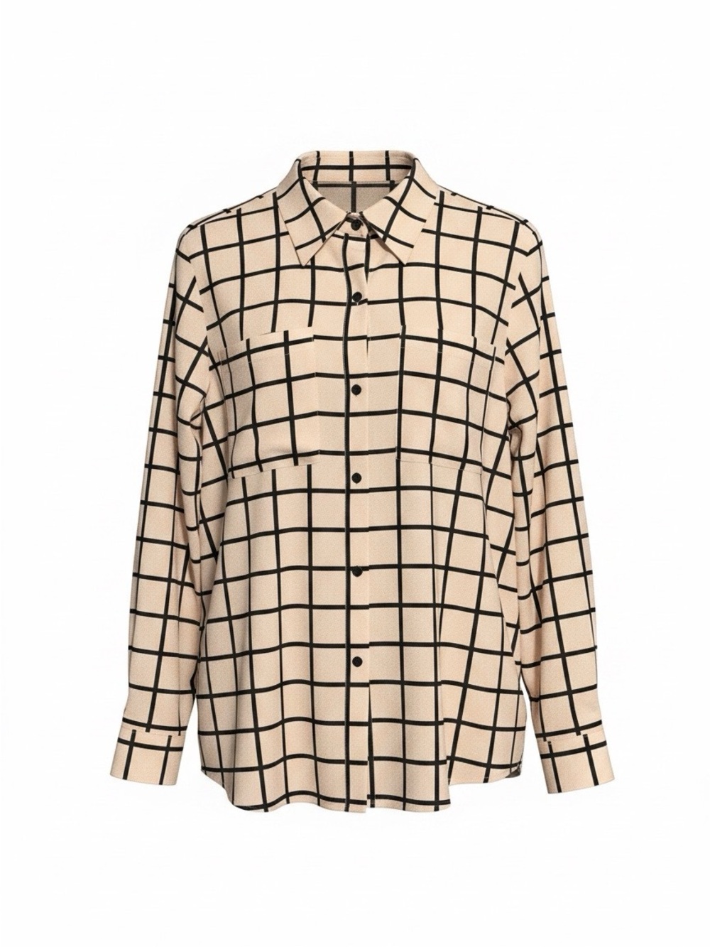 Calvin Klein Beige and Black Windowpane Button-Down Shirt